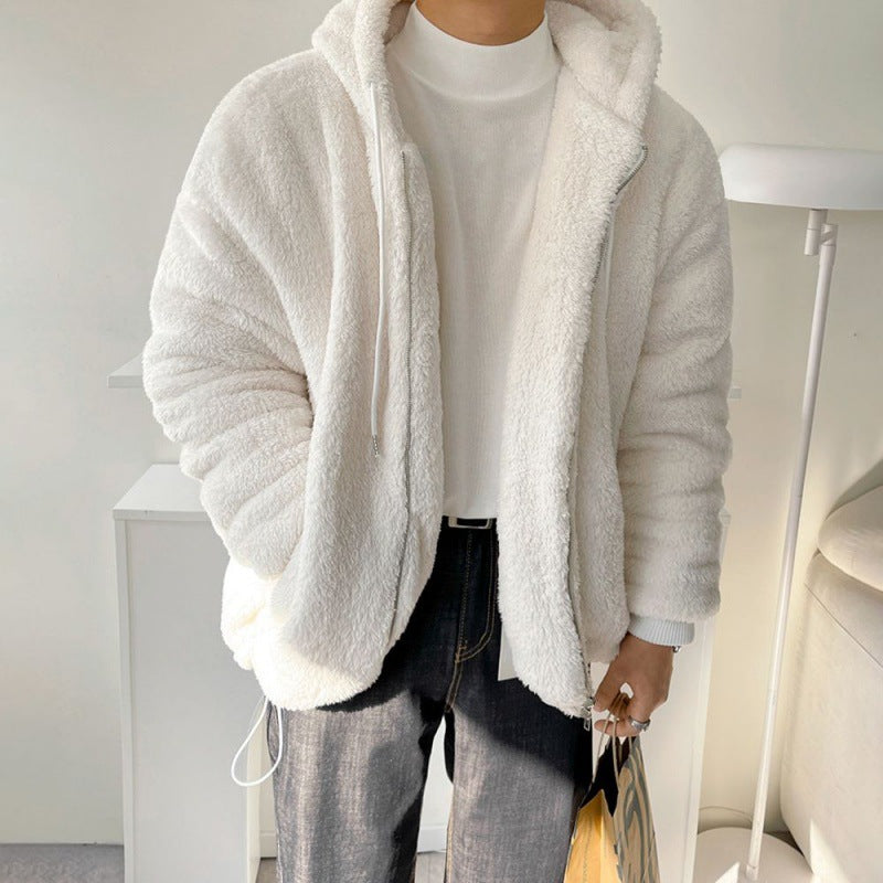 Men&#39;s Loose All-match Lamb Wool Thickened Hooded Sweatshirt AliFinds