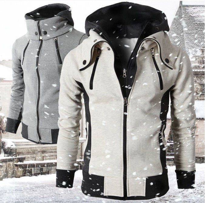 Men&#39;s Zip UP Hooded Jacket Fake Two Piece Sports Cardigan Casual Slim Sweatshirt Jacket AliFinds