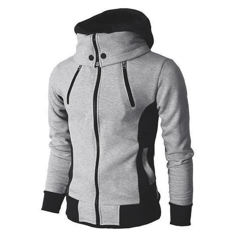 Men&#39;s Zip UP Hooded Jacket Fake Two Piece Sports Cardigan Casual Slim Sweatshirt Jacket AliFinds