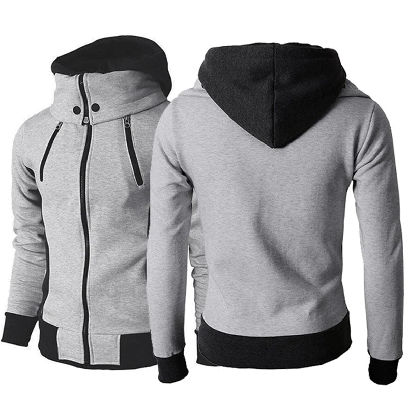 Men&#39;s Zip UP Hooded Jacket Fake Two Piece Sports Cardigan Casual Slim Sweatshirt Jacket AliFinds