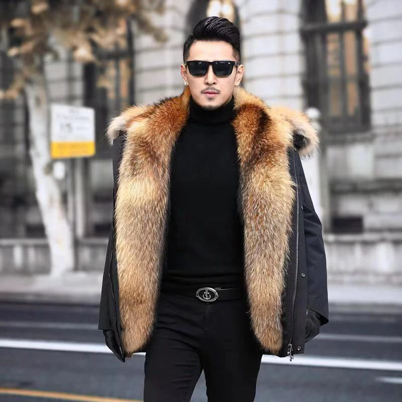 Mid-Length Faux Fur Raccoon Fur Liner Thick Coat AliFinds