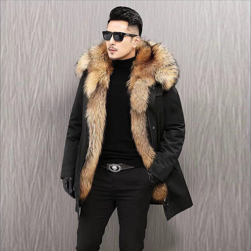 Mid-Length Faux Fur Raccoon Fur Liner Thick Coat AliFinds