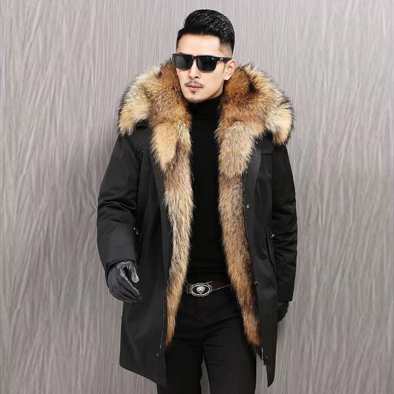 Mid-Length Faux Fur Raccoon Fur Liner Thick Coat AliFinds