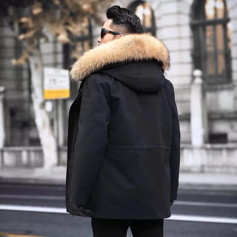 Mid-Length Faux Fur Raccoon Fur Liner Thick Coat AliFinds