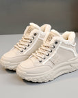 New White Shoes Middle-top Student Board Shoes Thick-soled Platform High-rise Snow Boots AliFinds