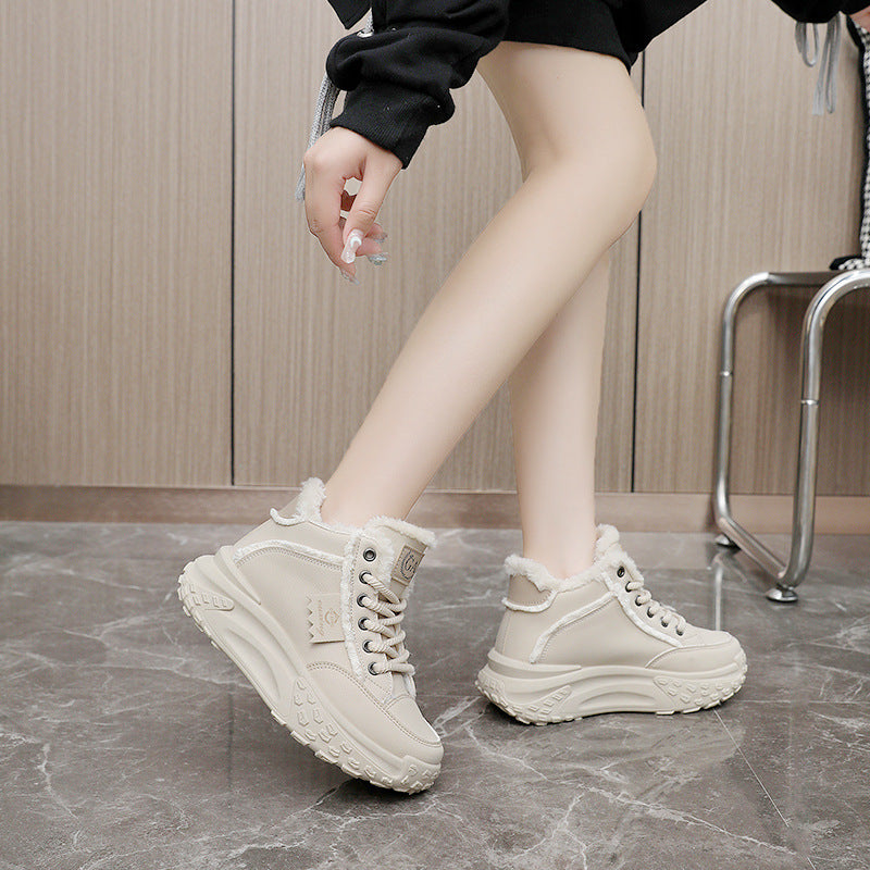 New White Shoes Middle-top Student Board Shoes Thick-soled Platform High-rise Snow Boots AliFinds