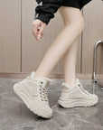 New White Shoes Middle-top Student Board Shoes Thick-soled Platform High-rise Snow Boots AliFinds