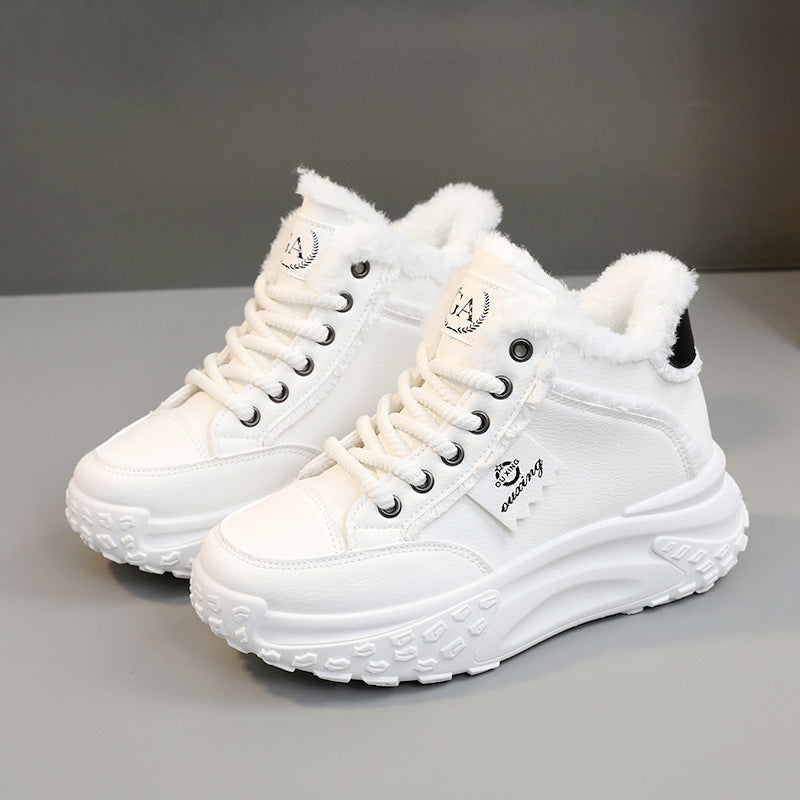 New White Shoes Middle-top Student Board Shoes Thick-soled Platform High-rise Snow Boots AliFinds