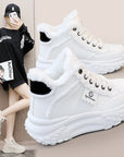 New White Shoes Middle-top Student Board Shoes Thick-soled Platform High-rise Snow Boots AliFinds