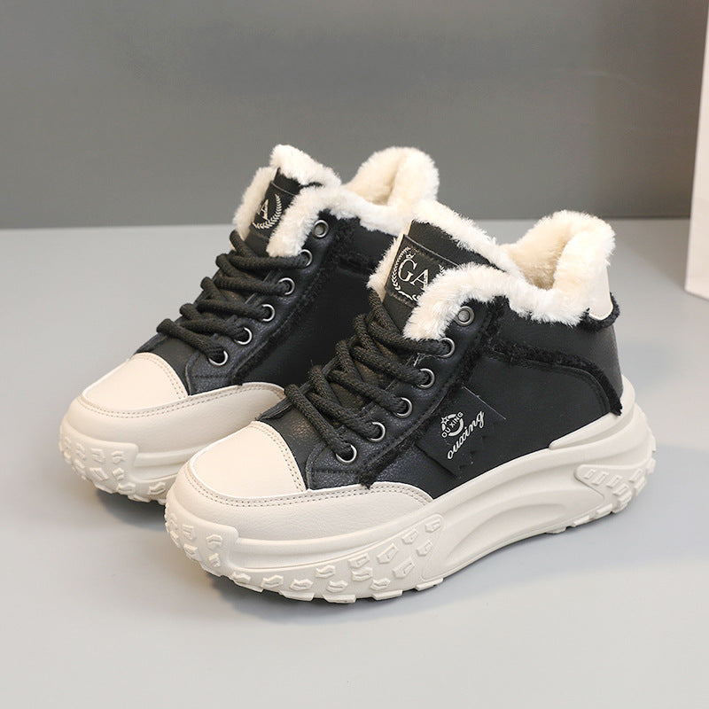 New White Shoes Middle-top Student Board Shoes Thick-soled Platform High-rise Snow Boots AliFinds