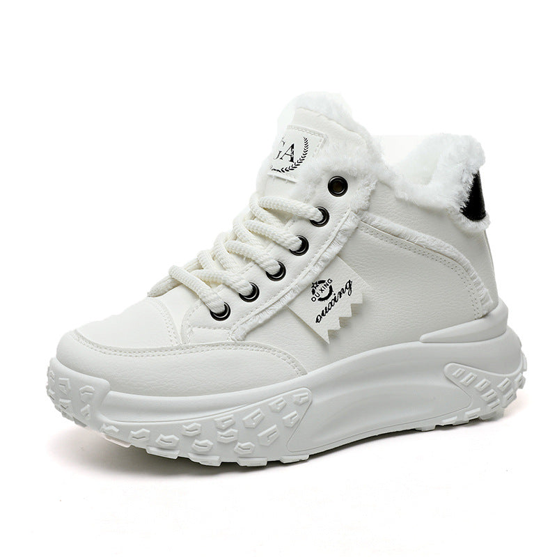 New White Shoes Middle-top Student Board Shoes Thick-soled Platform High-rise Snow Boots AliFinds