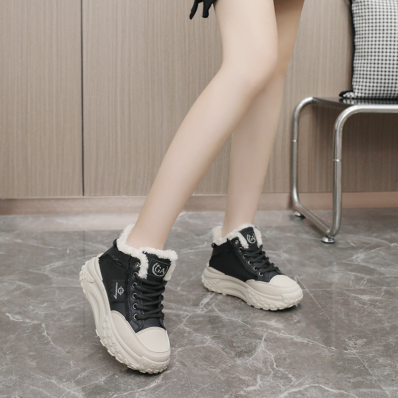 New White Shoes Middle-top Student Board Shoes Thick-soled Platform High-rise Snow Boots AliFinds