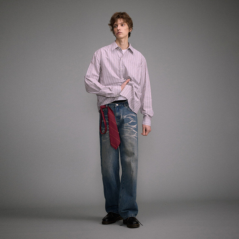 Washed Straight Jeans Men&#39;s Long Pants