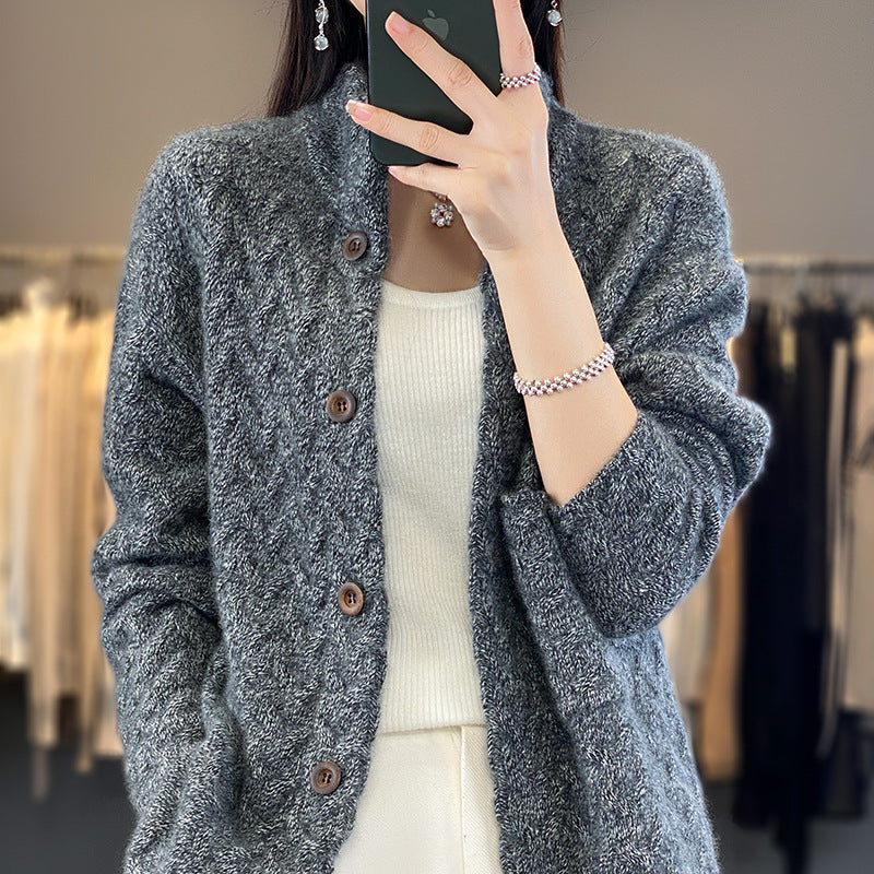 Women&#39;s Loose Stand Collar Long Sleeve Knitted Sweater