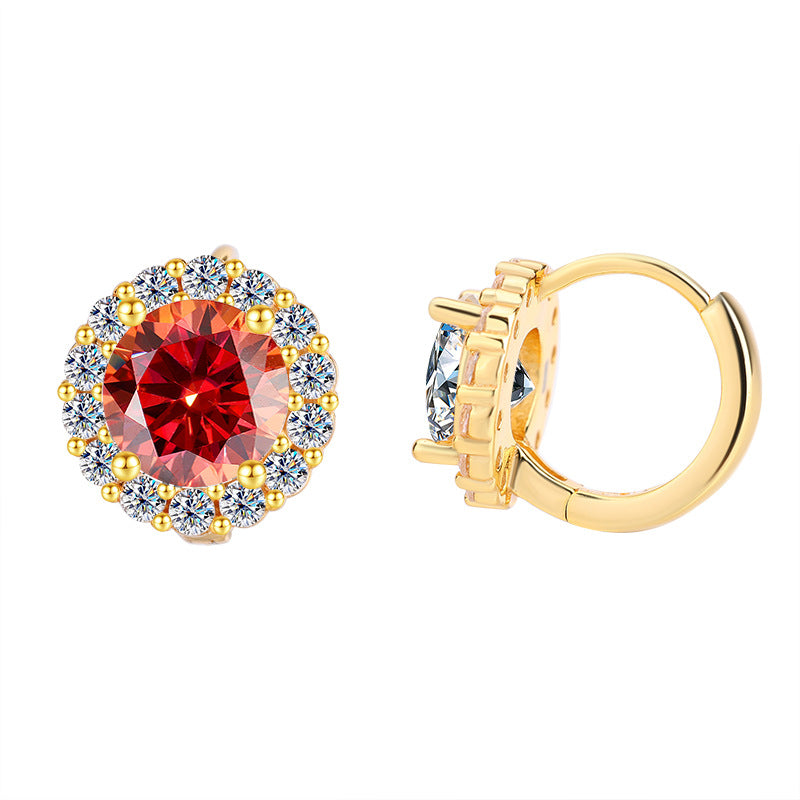 Sunflower Moissanite Earrings for Women - 1/2 to 2 Carat Sterling Silver Studs (Natural Cut, Hypoallergenic)