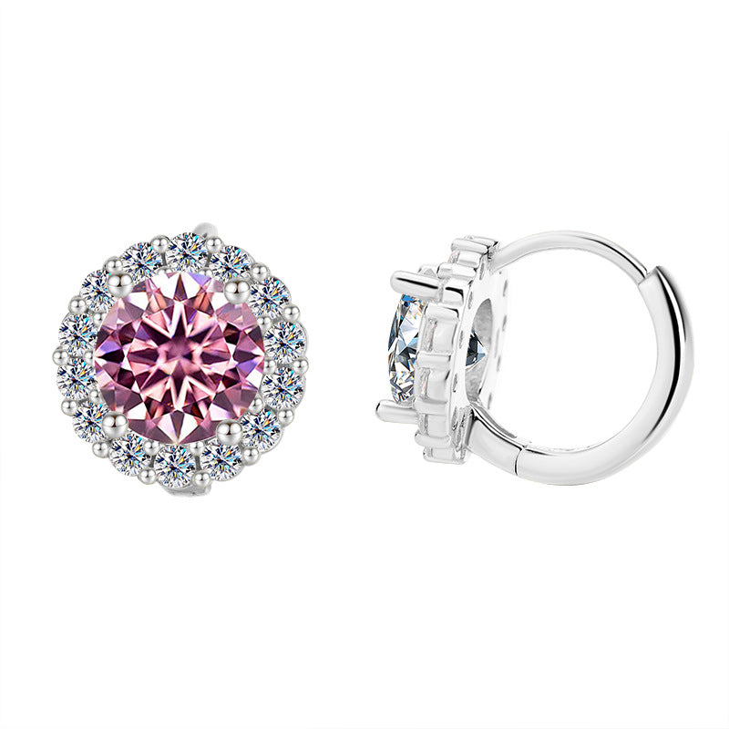 Sunflower Moissanite Earrings for Women - 1/2 to 2 Carat Sterling Silver Studs (Natural Cut, Hypoallergenic)