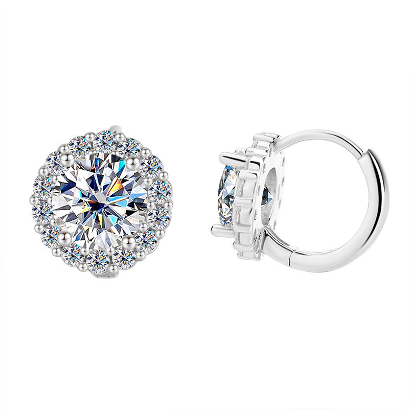 Sunflower Moissanite Earrings for Women - 1/2 to 2 Carat Sterling Silver Studs (Natural Cut, Hypoallergenic)