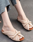 Women's Flat Slipper Genuine Leather Single Strap Slides