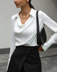 Women's Fashion Long Sleeve Irregular Collar Drape Shirt