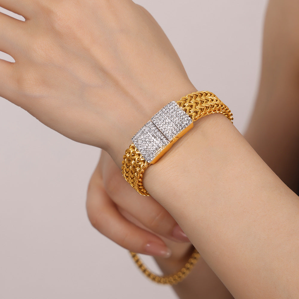 Women&#39;s Steel Gold-plated Diamond Watch Chain