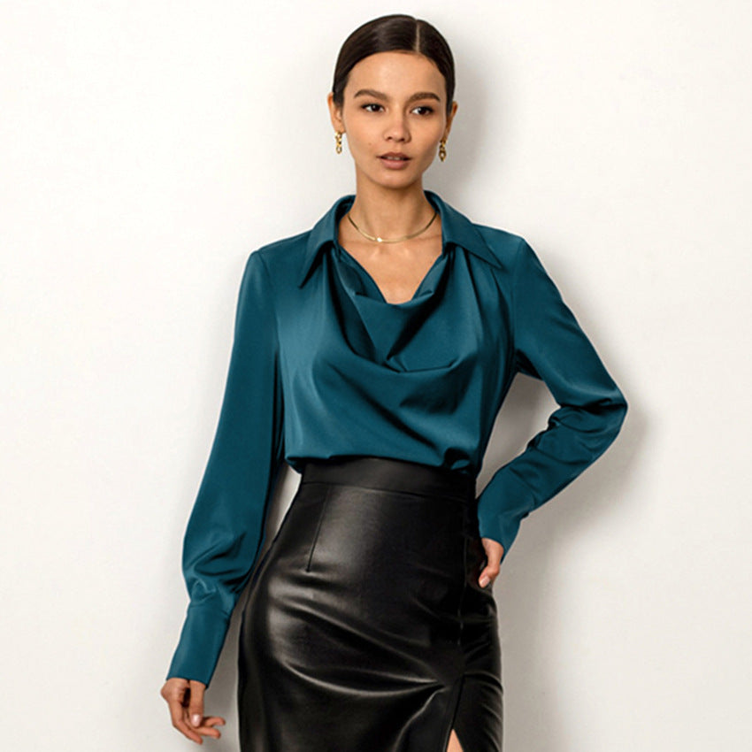 Women&#39;s Fashion Long Sleeve Irregular Collar Drape Shirt