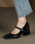 Square Toe Chunky Heel Vintage Engraving Mary Jane Shoes Women