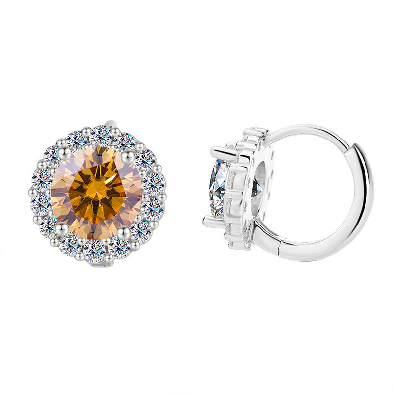 Sunflower Moissanite Earrings for Women - 1/2 to 2 Carat Sterling Silver Studs (Natural Cut, Hypoallergenic)