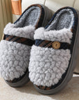 Winter Plush Slippers With Bow Button Design Indoor Non-slip Thick-soled Fur Home Slipper Fluffy Slides Household Warm Hose Shoes For Women