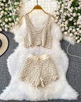 Women’s Hollow Weave Short Vest & Shorts Set – Chic Two-Piece  Outfit
