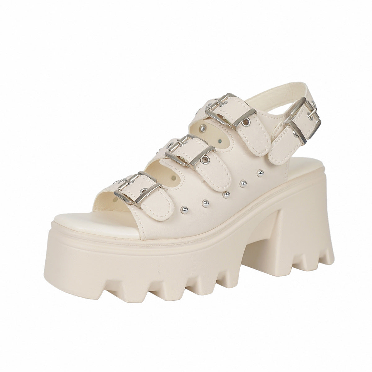 ✨ Edgy Elegance: Women&#39;s Rivet-Trimmed Platform Sandals