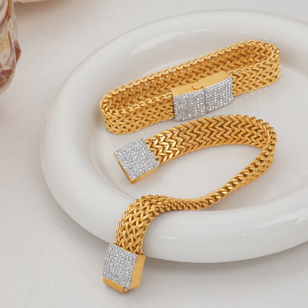 Women&#39;s Steel Gold-plated Diamond Watch Chain