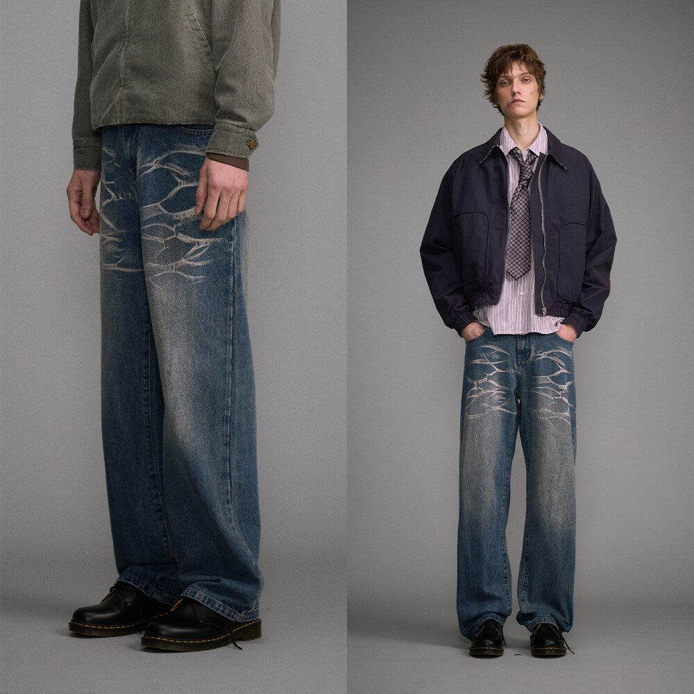 Washed Straight Jeans Men&#39;s Long Pants