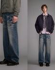 Washed Straight Jeans Men's Long Pants