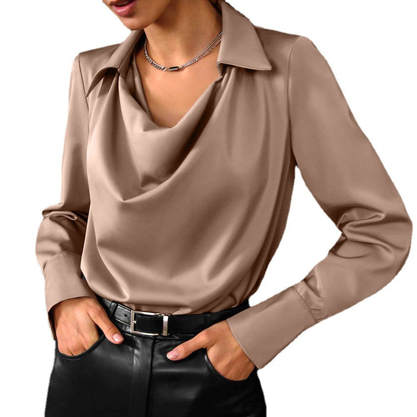 Women&#39;s Fashion Long Sleeve Irregular Collar Drape Shirt