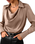 Women's Fashion Long Sleeve Irregular Collar Drape Shirt