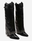 Women's Frosted Rivet Boots - Pointed Toe Pantyhose Boots (Black/Apricot/Matte) | Sizes 34-43