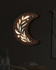 Bohemian Style Three-dimensional Wooden Leaf Crescent Lamp Pendant