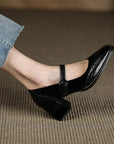 Square Toe Chunky Heel Vintage Engraving Mary Jane Shoes Women