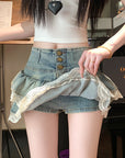 Women’s Double-Layer Lace Ruffled Denim Skirt – Pure Hot Girl College Style