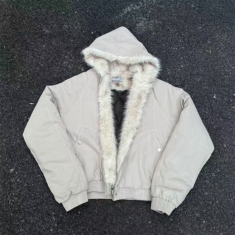 Winter Hooded Short Fur Collar Coat / JACKET