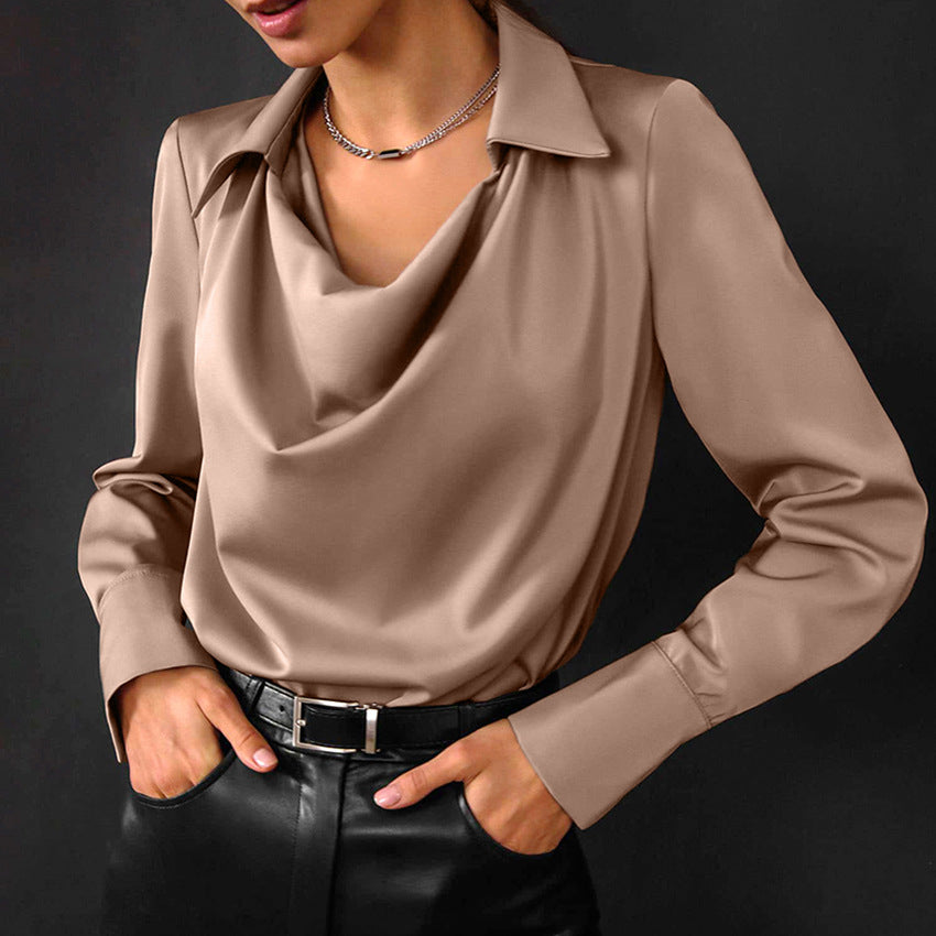 Women&#39;s Fashion Long Sleeve Irregular Collar Drape Shirt