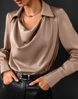 Women's Fashion Long Sleeve Irregular Collar Drape Shirt