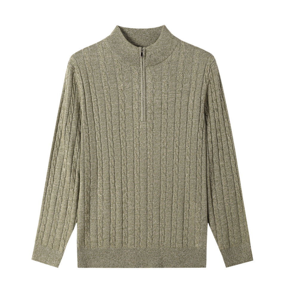 Men’s Stand Collar Twisted Zipper Sweater – American Old Money Wool Blend Knit
