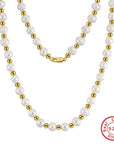 Men's 14K Gold Plated Pearl Necklace – 925 Sterling Silver Chain (Freshwater Pearl) – Minimalist Masculine Jewelry