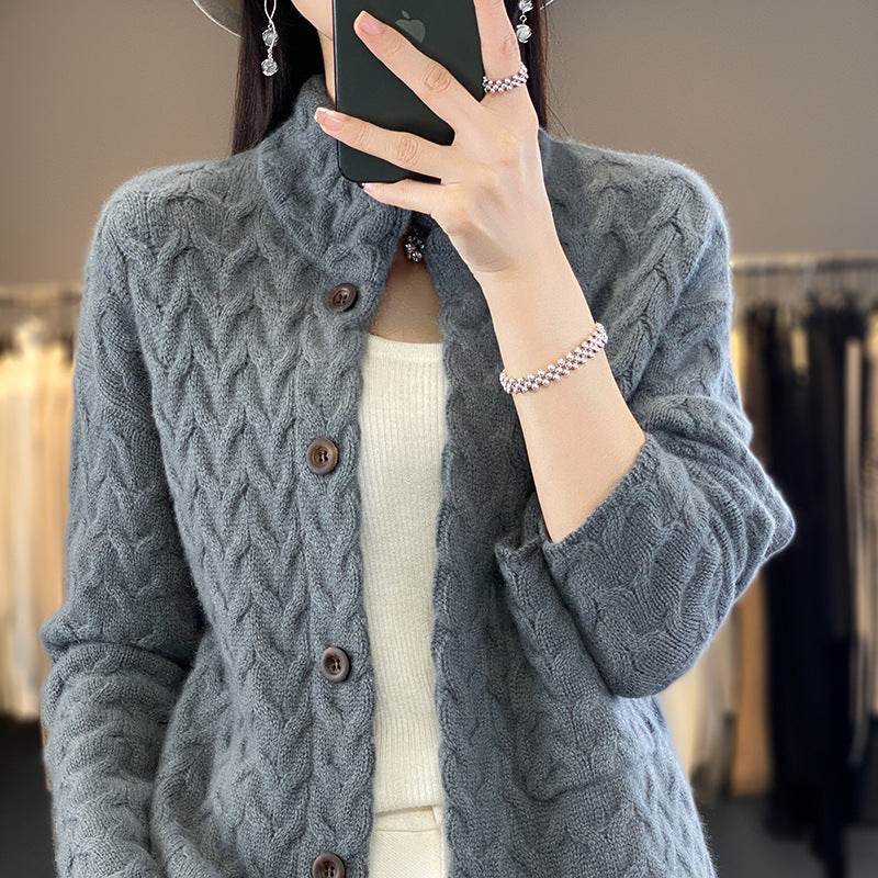 Women&#39;s Loose Stand Collar Long Sleeve Knitted Sweater