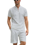 Simple POLO Men's Zip-up Shirt Short Sleeve Crew Neck Casual Shorts Suit