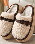 Winter Plush Slippers With Bow Button Design Indoor Non-slip Thick-soled Fur Home Slipper Fluffy Slides Household Warm Hose Shoes For Women