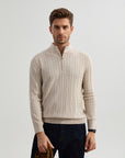 Men’s Stand Collar Twisted Zipper Sweater – American Old Money Wool Blend Knit