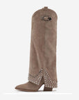 Women's Frosted Rivet Boots - Pointed Toe Pantyhose Boots (Black/Apricot/Matte) | Sizes 34-43
