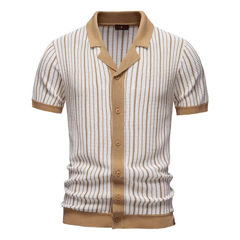 Summer Men&#39;s Short-sleeved Knitted Striped shirt